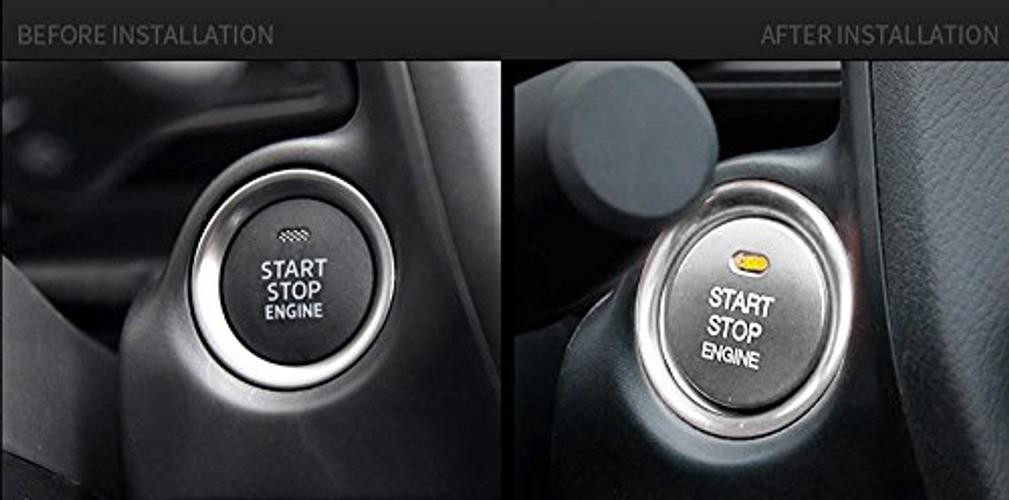 2pc Set Aluminum Keyless Engine Push Start Button & Surrounding Silver