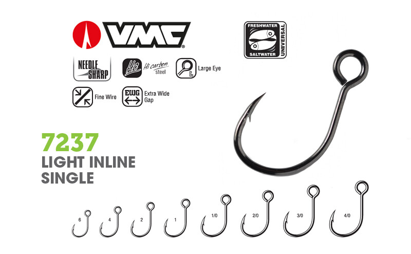 VMC NEW 7237 Light Inline Single / Replacement Lure Hooks - All Sizes