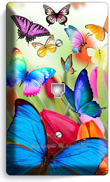 BUTTERFLIES TULIPS FLOWERS FLORAL PHONE TELEPHONE COVER WALL PLATE ROOM HD DECOR