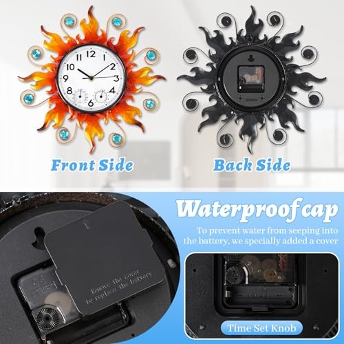 Sun Outdoor Clock with Thermometer and Hygrometer Combo，13'' Wall-Mounted
