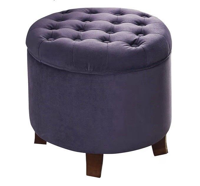 Velvet Tufted Round Storage Ottoman with Removable Lid & Storage - Purple