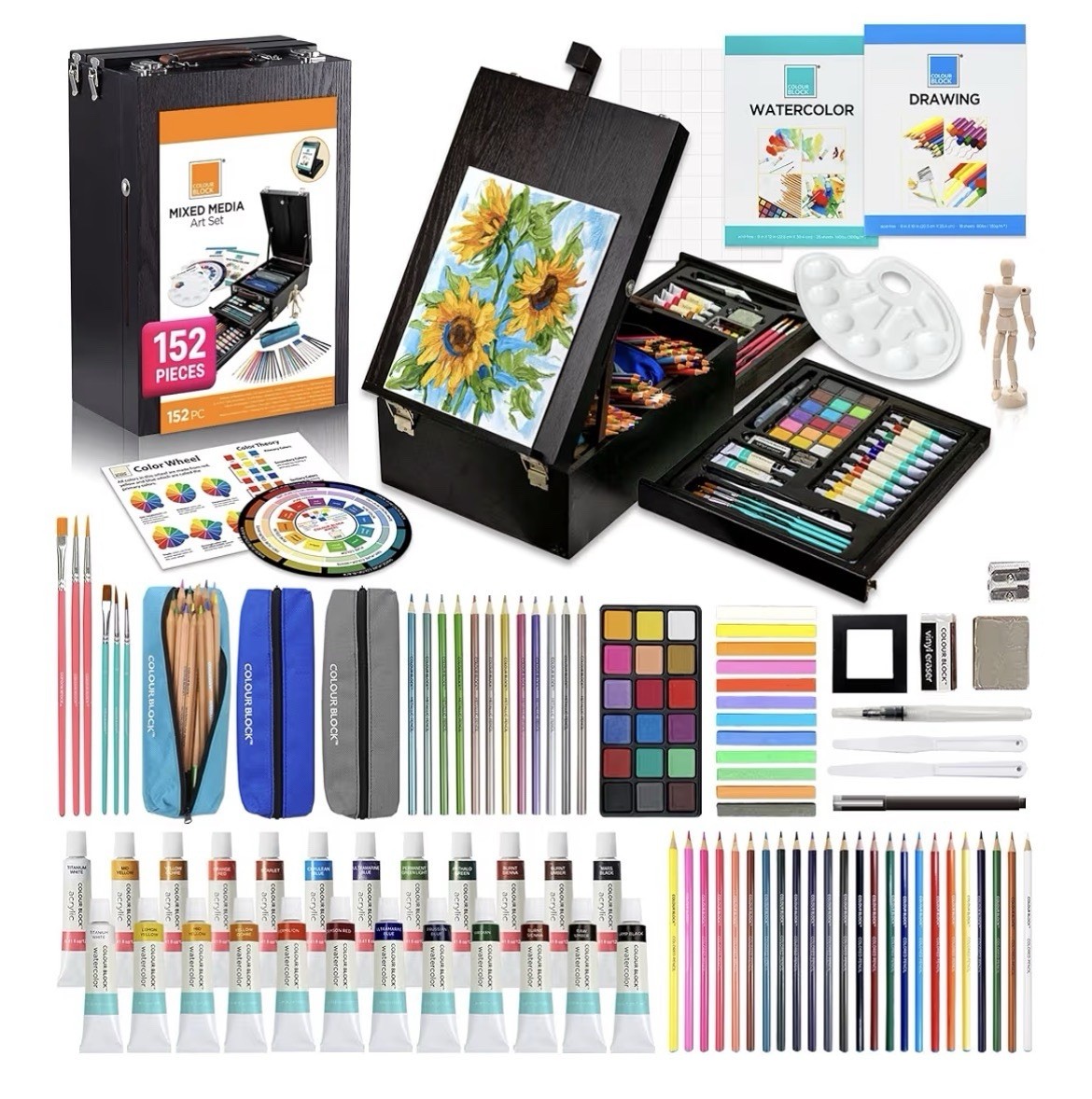 COLOURBLOCK Portable 152 Piece Mixed Media & Easel Set