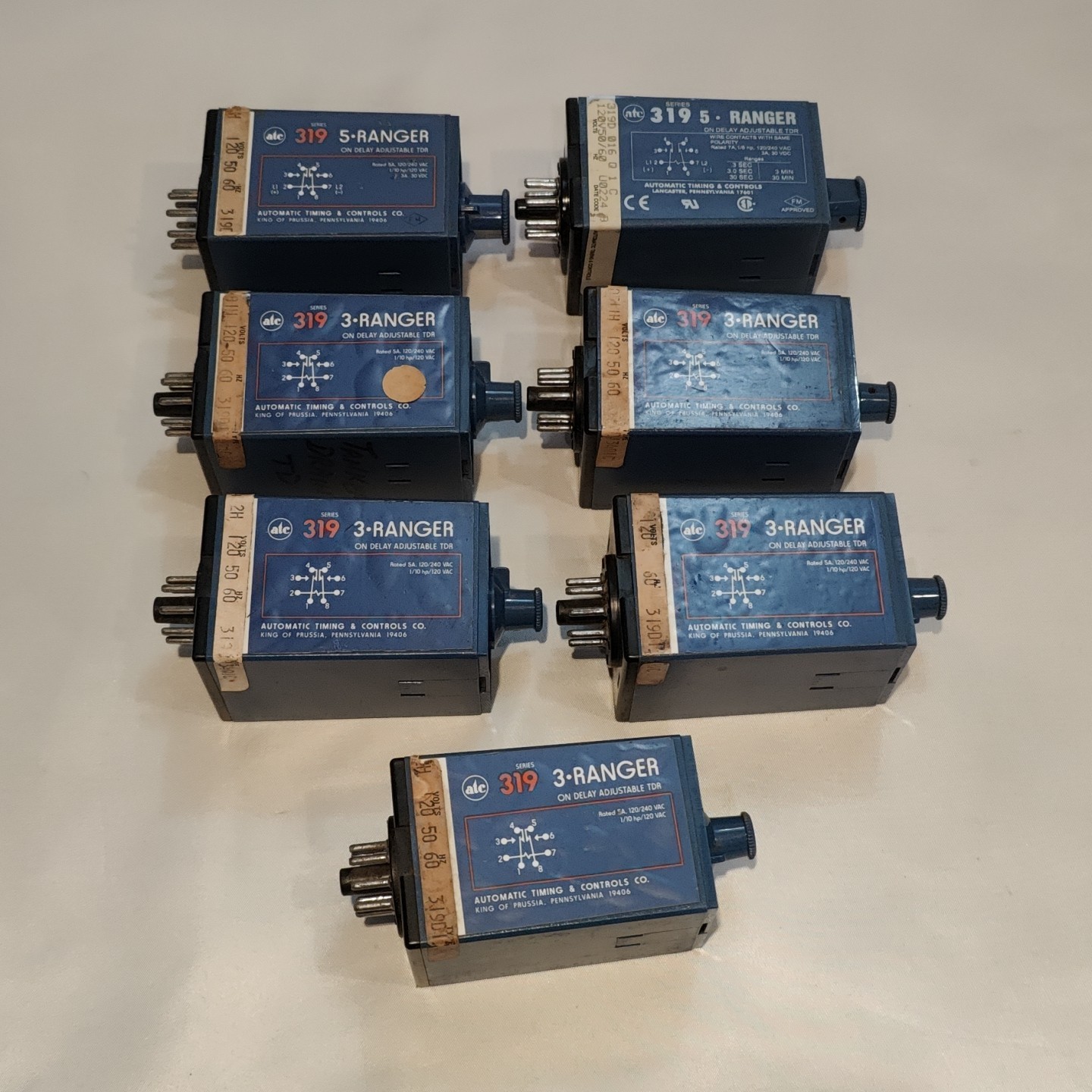 Lot Of 7 ATC Time Delay Relays (2) 319 5-Ranger & (5) 319 3-Ranger - Working