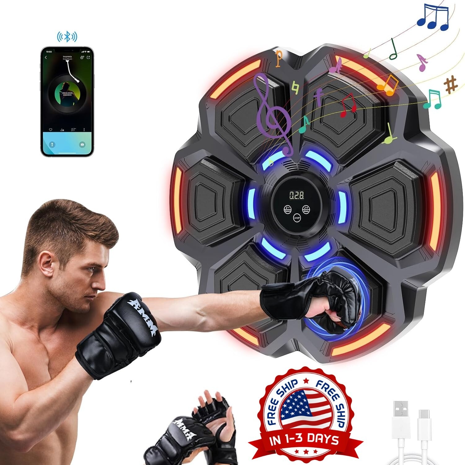 Máquina De Boxeo Musical Para Adultos: 9 Modos Y 9 Velocidades Con Guantes NUEVO