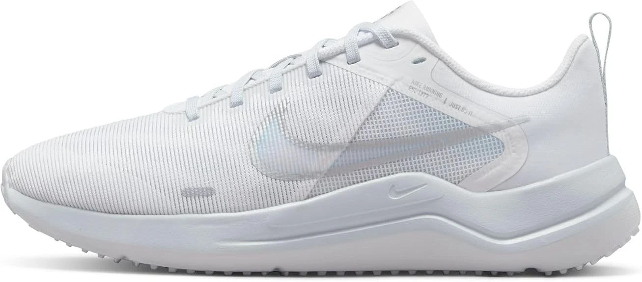 Nike Downshifter 12 Triple White Silver Sneakers Running DD9294-100 Womens Size