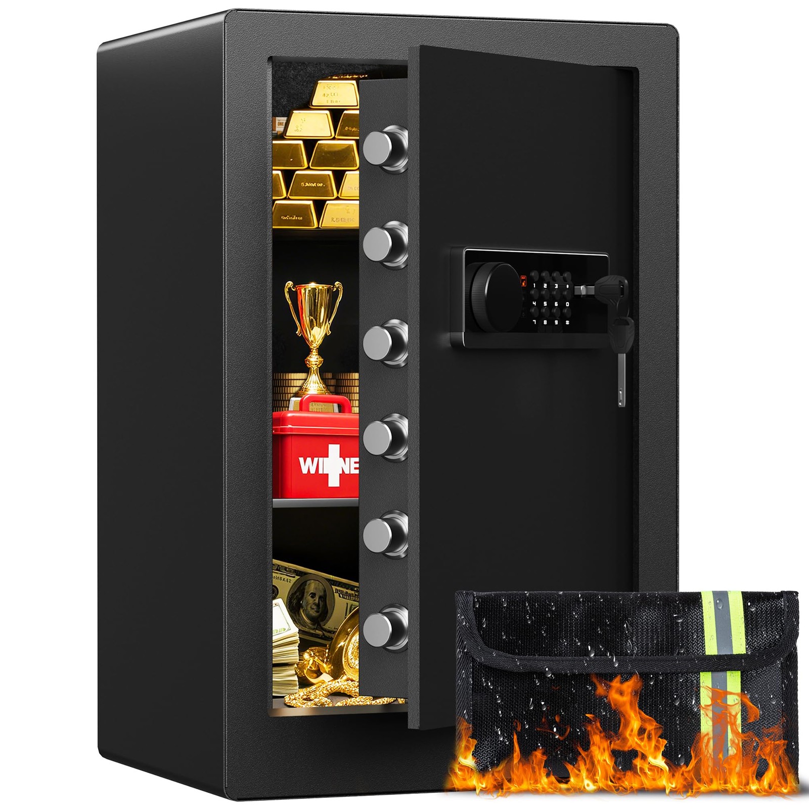 Large Steel Safe Box 3.0 Cuft for Home with LED Light, 6 Locking Bolts