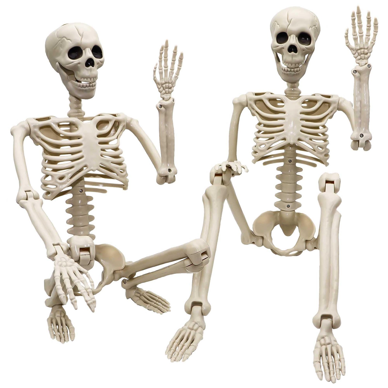 2 Pack 36" Halloween Skeleton Decor - Posable Joints, Plastic, White