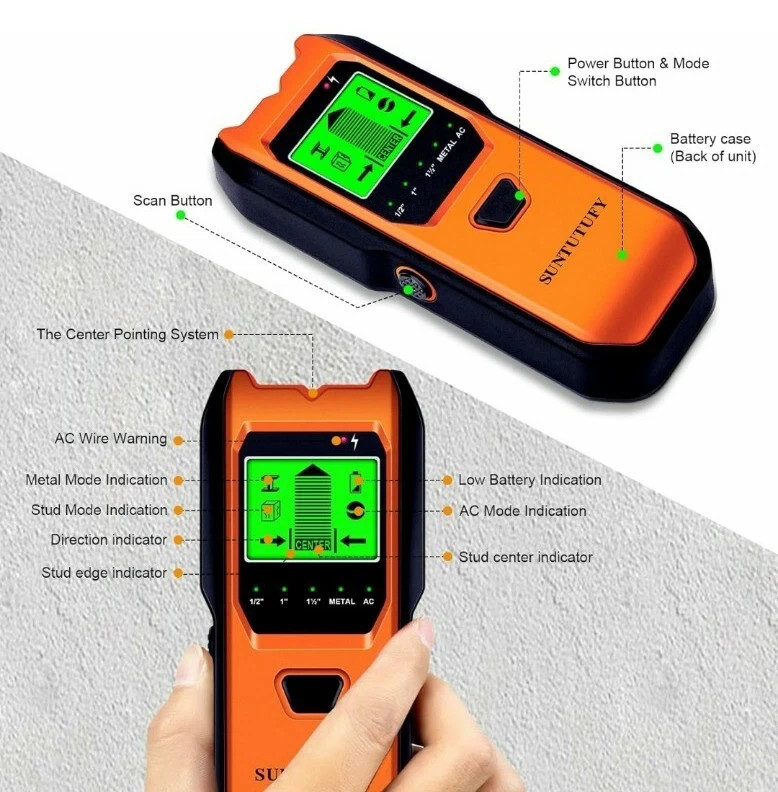 Suntutufy Stud Finder Wall Scanner TH530 - LCD - Auto Calibration -Stud/Rebar/AC