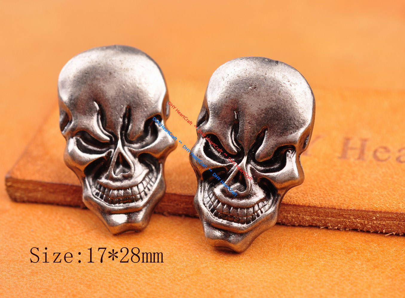 10X Antique Silver Biker Motocycle Skull Head Leathercraft CONCHOS Screwback
