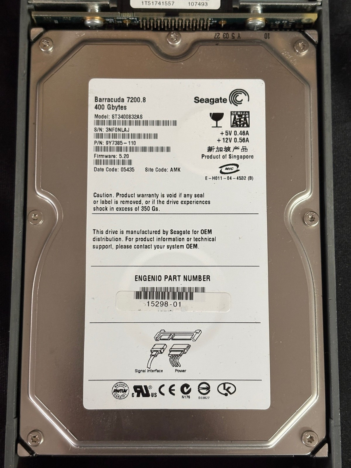 ST3400832AS  400GB SATA DRIVE - 9Y7385-110 - Engenio 15298-01