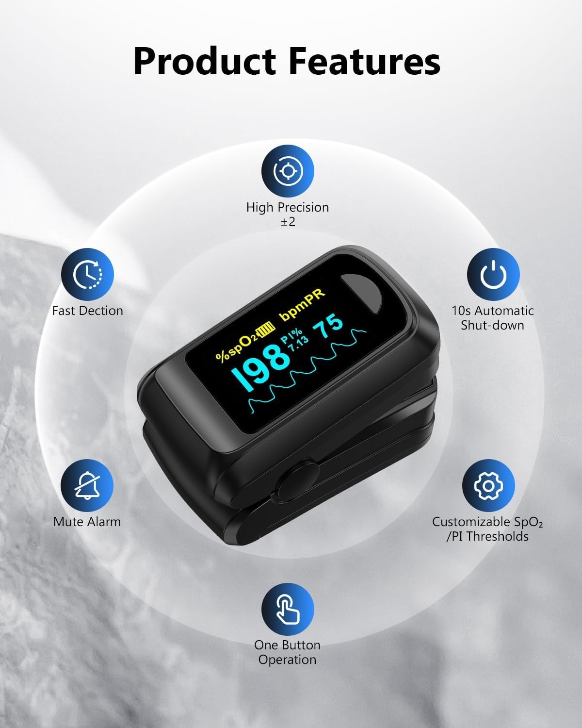 Lightweight Wireless Pulse Oximeter with 2 AAA Batteries & User-Friendly Design