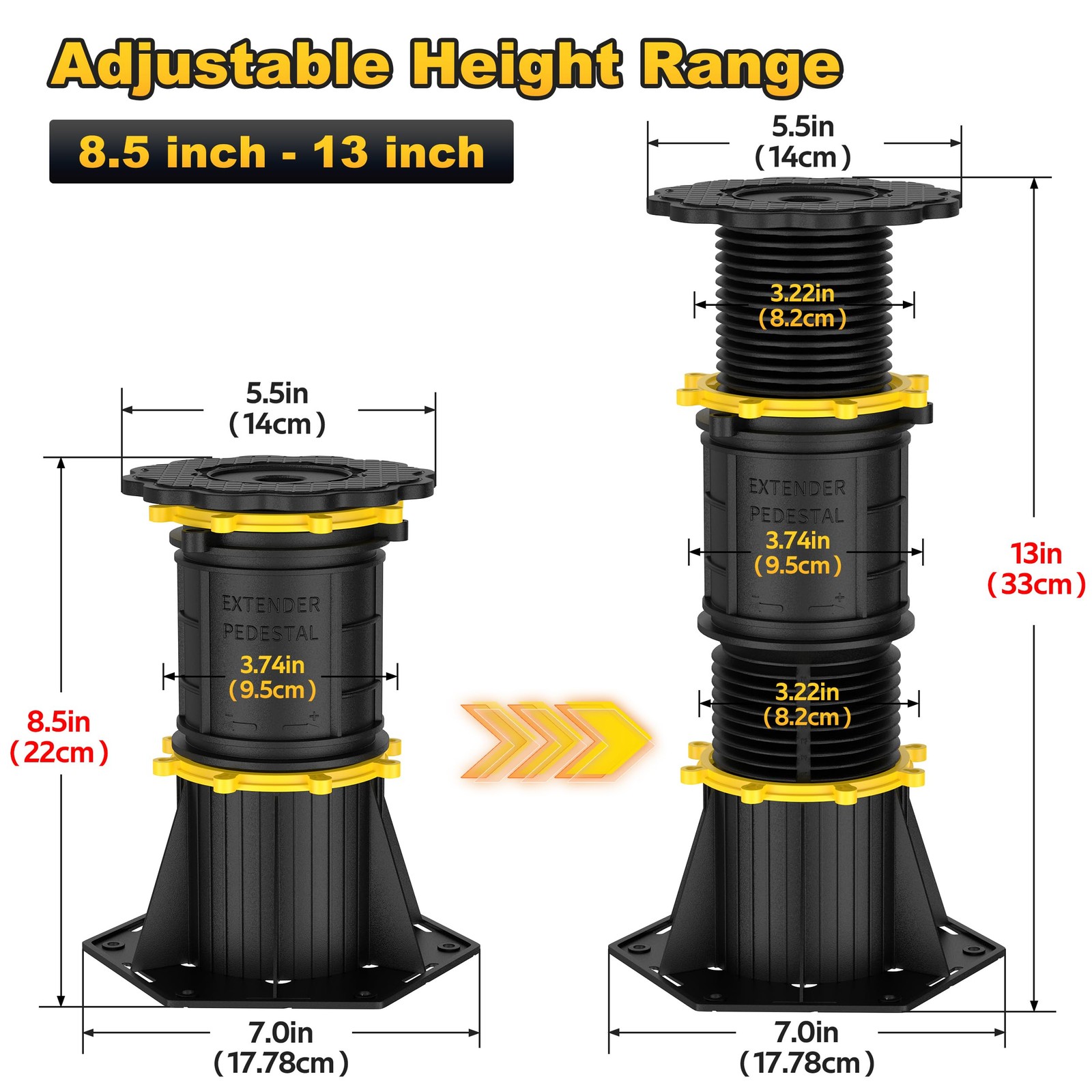 4 Pcs Adjustable Height Bed Support Legs 8.5-13 inch, Bed Frame Center Suppor...