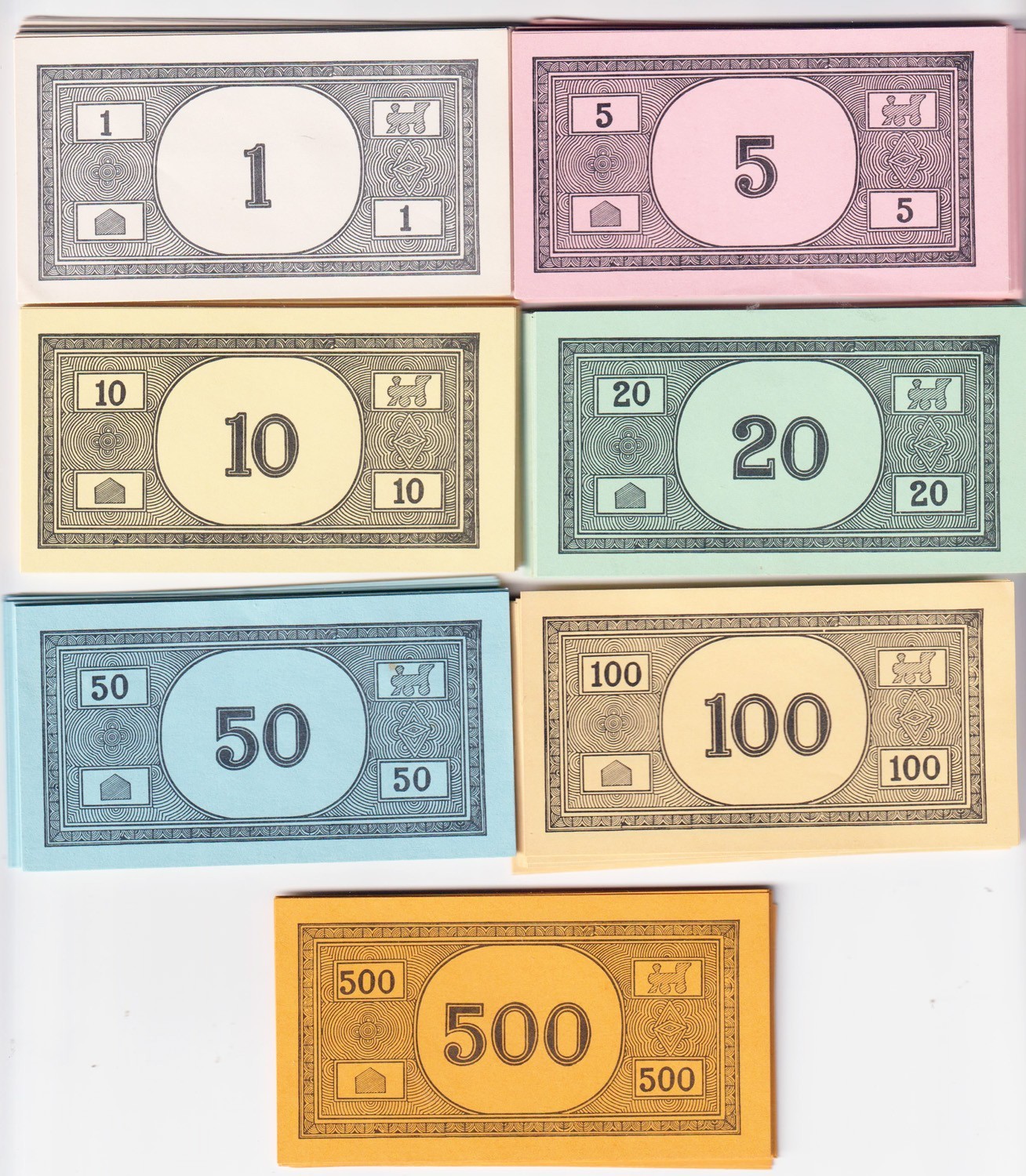 Monopoly Money Replacement Bills Pieces  Hasbro Five Bills per Lot