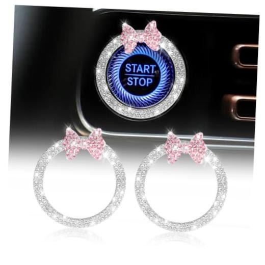 2PCS Pink Bow Car Push to Start Button Cover,Car Engine Start Button Cover |