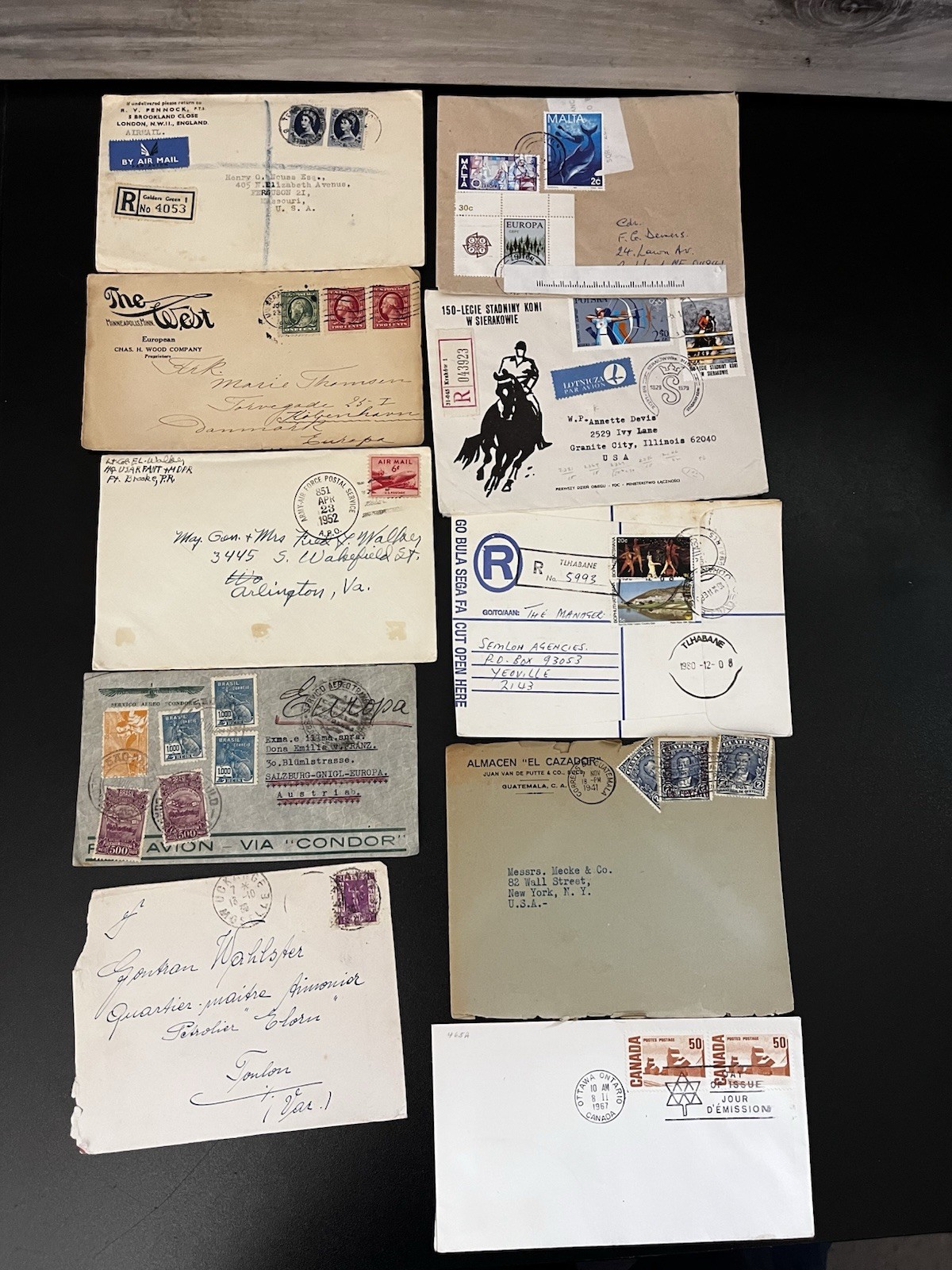 Worldwide Airmail Cover Lot Brazil Condor UK Registered Postal History 10pc