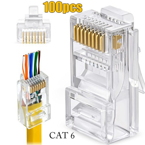 100pcs RJ45 Pass Through Modular Plug Network Cable Connector End 8P8C CAT6 CAT5