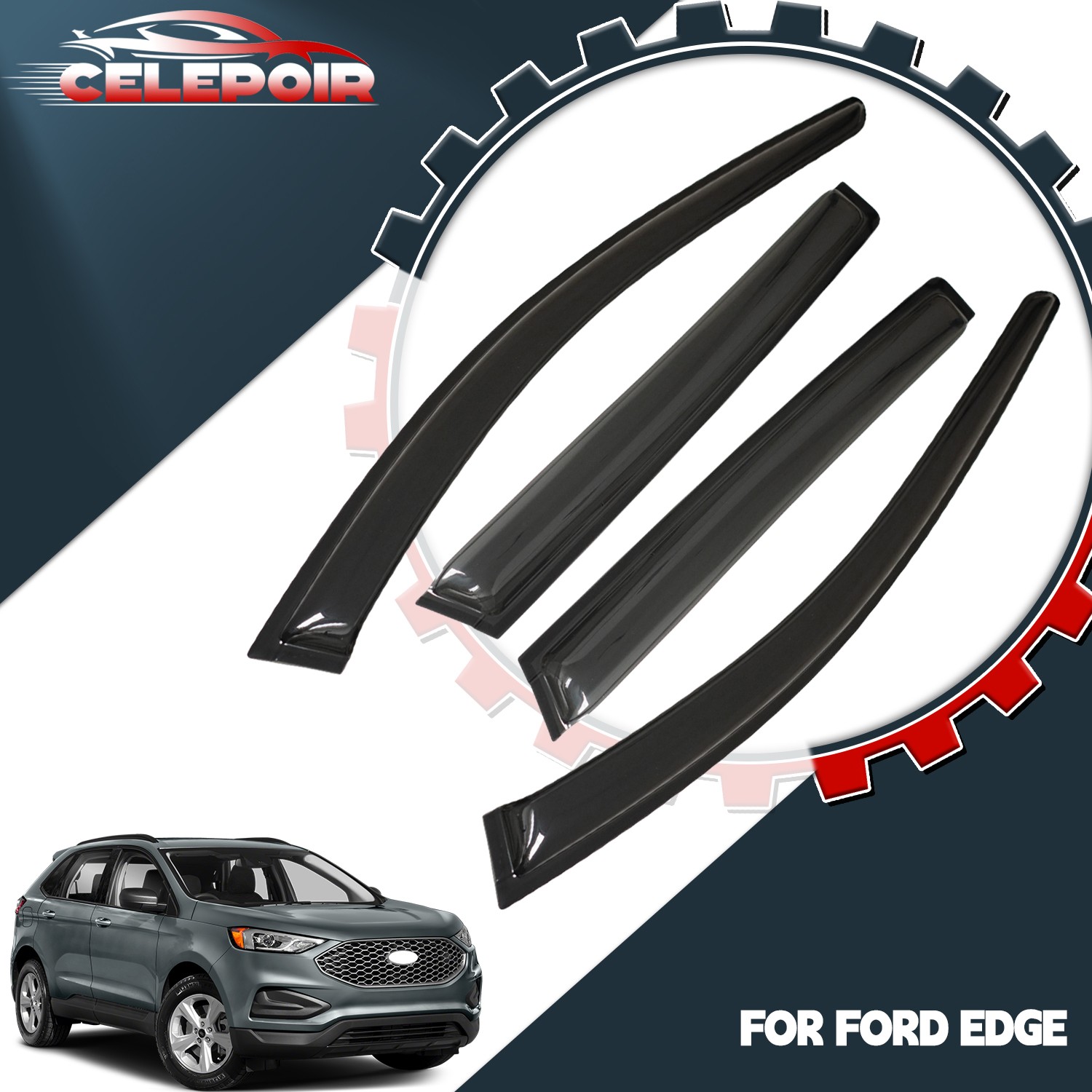 Fits Ford Edge 2015-2024 In-Channel Vent Window Visors Rain Wind Guard Deflector