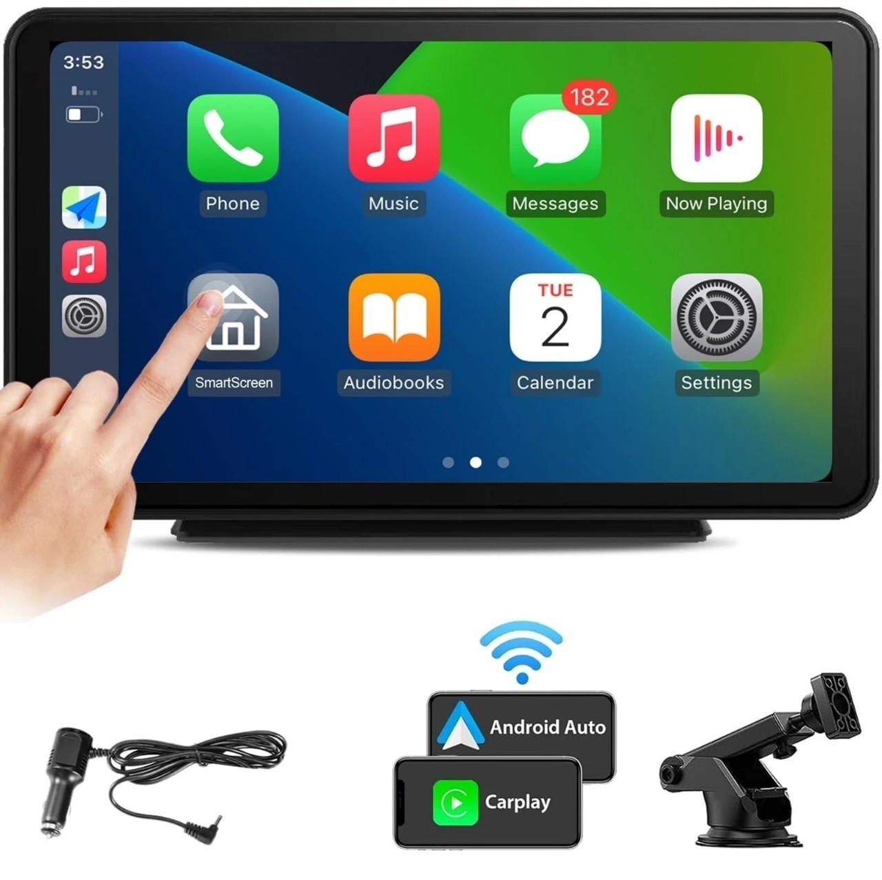 9 " Wireless CarPlay ANDROID AUTO Portable music hands free for car MIRACAST