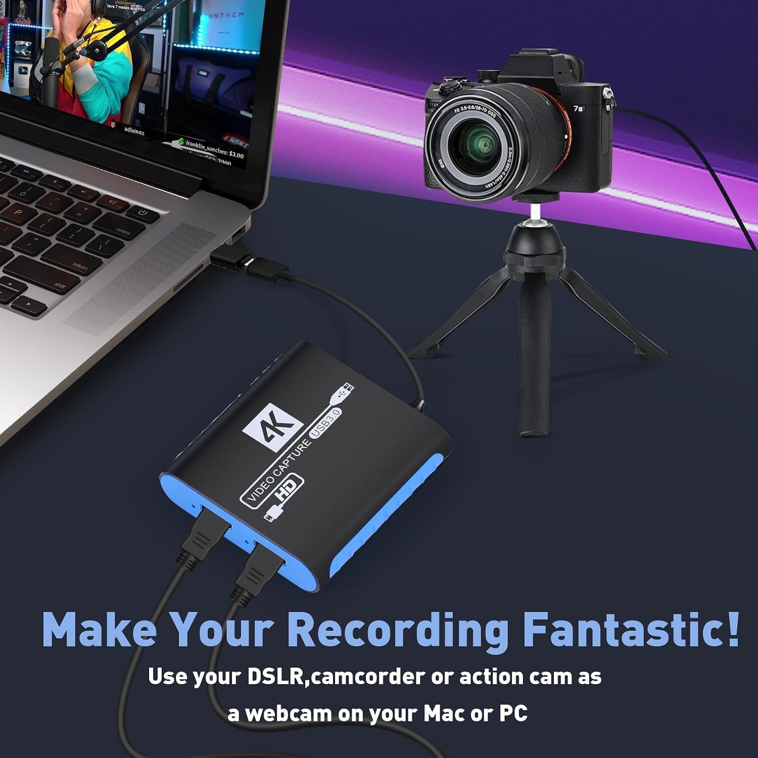 Capture Card for OBS Twitch Game Live Streaming and Recording with 4K Pass-Th...