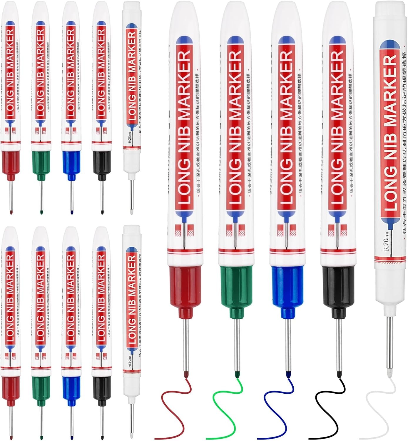 15 Pcs Long Nib Marker, 20 mm Long Head Deep Hole Marker Pens, Fine Nose Tip