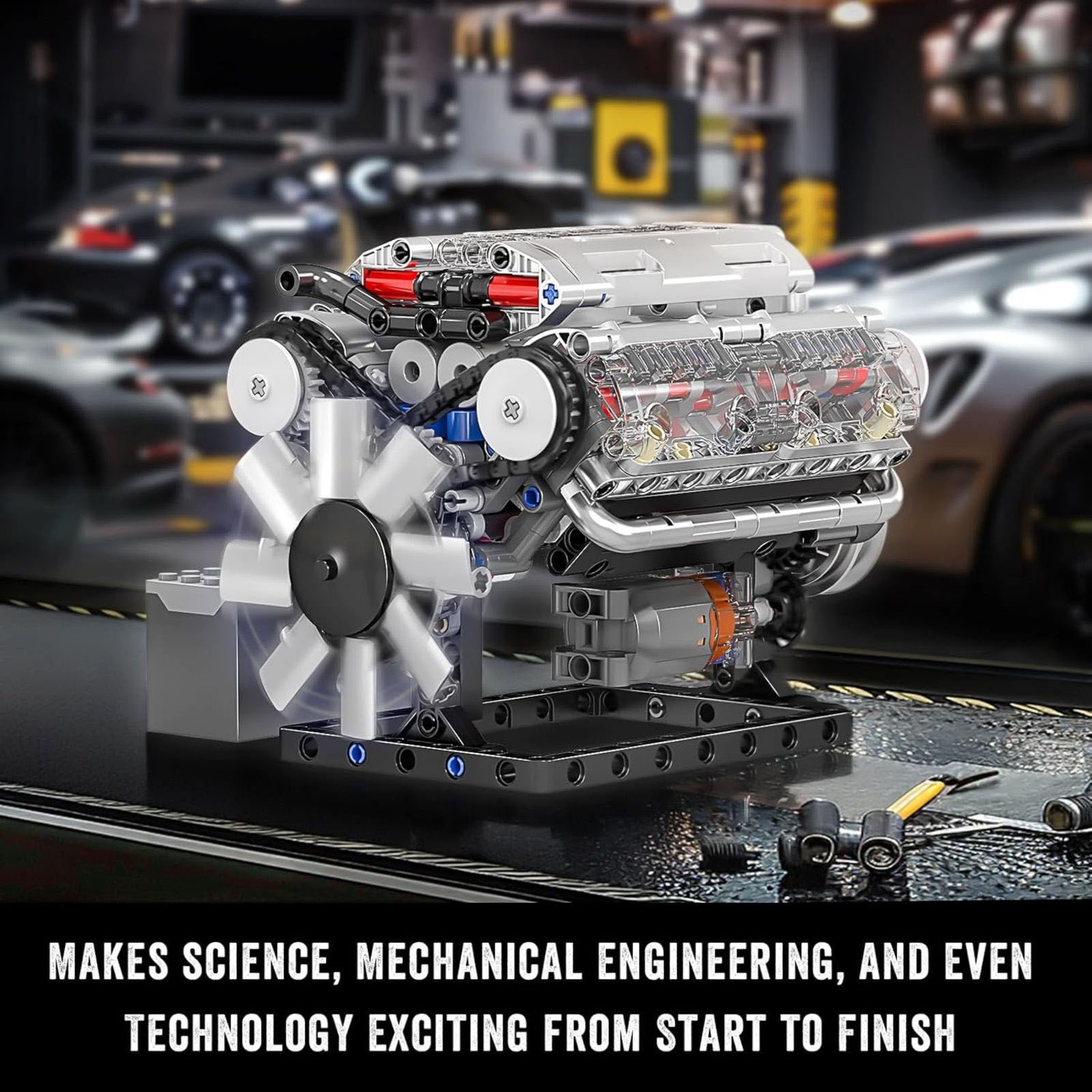 ABS V8 Engine Motor Engineering Model Stacking Blocks Education Toy Gift