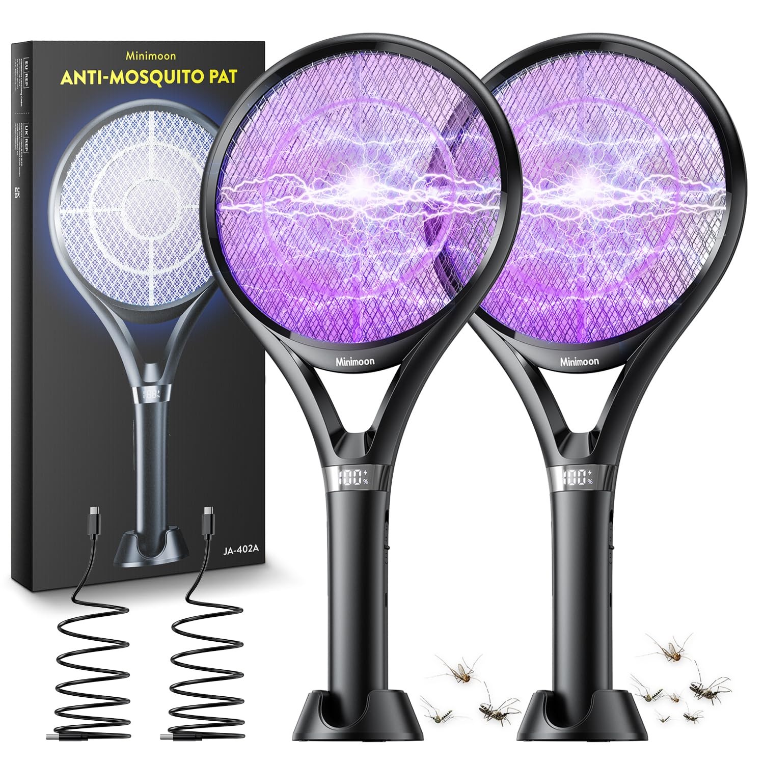 2Pack Fly Swatter with Display, 2000mAh Rechargeable Fly Swatter Racket, 2500...