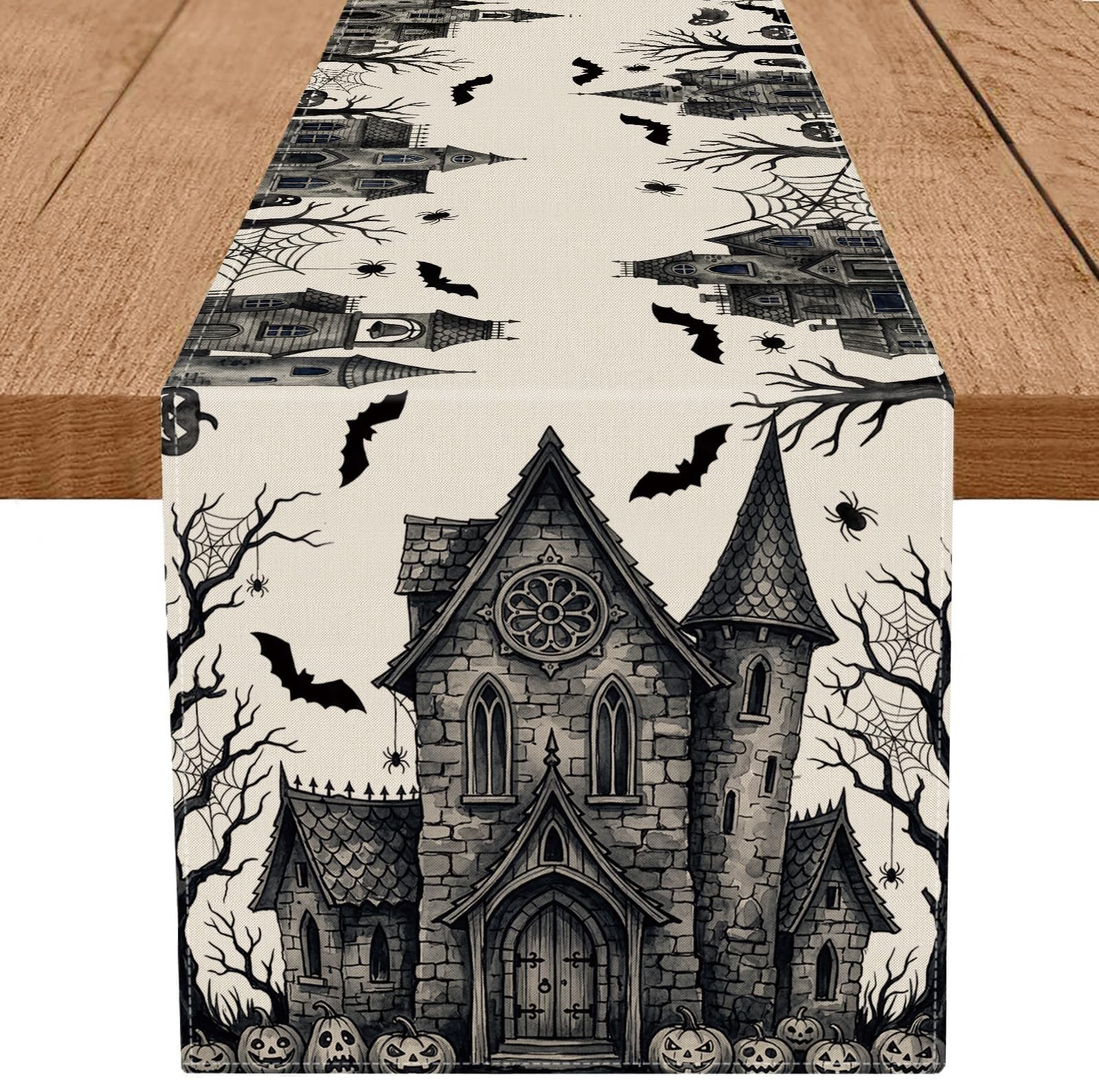 QIONG MENG Halloween Table Runner Haunted Mansion 13'' x 72'', X 72''