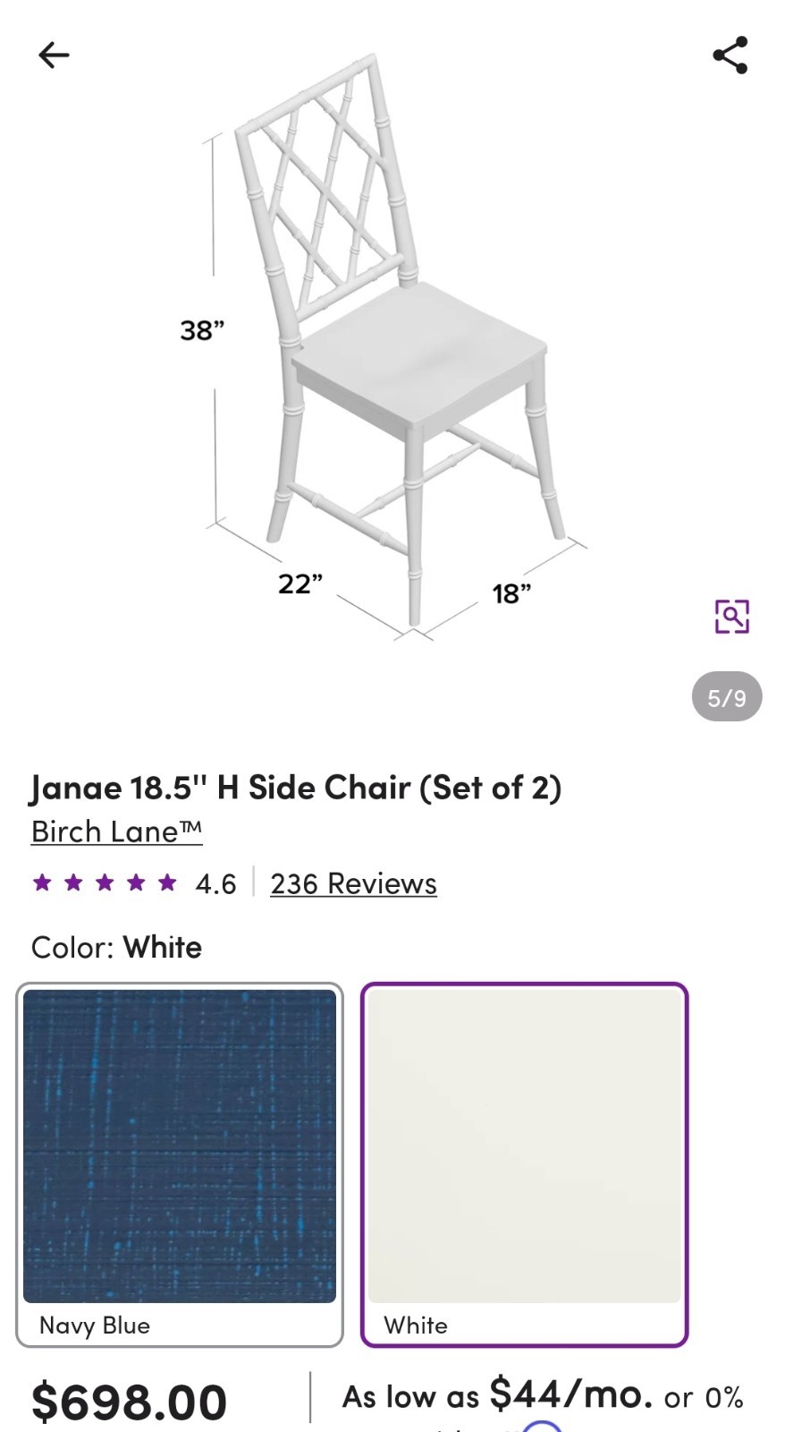 Jane Cross Back Side Chair Set of 4 Dining Chairs All Wood In White