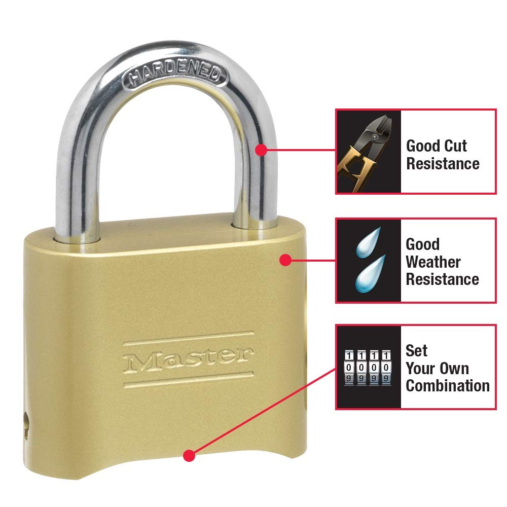 Master Lock Gold Combination Padlock, Gate for Outdoor 4 Pack,