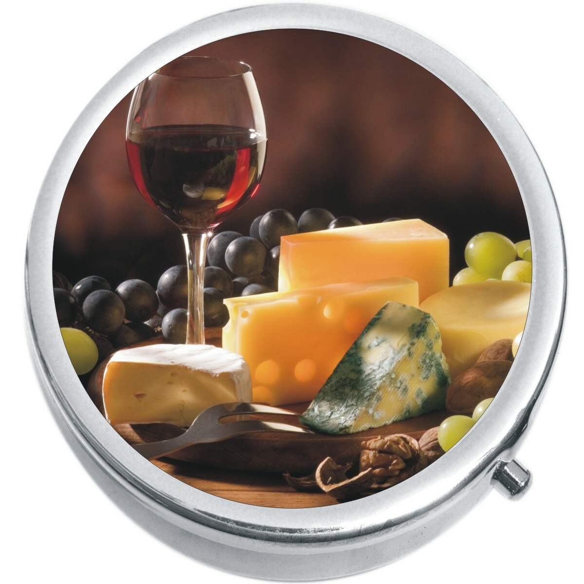 Wine And Cheese Medicine Vitamin Compact Pill Box