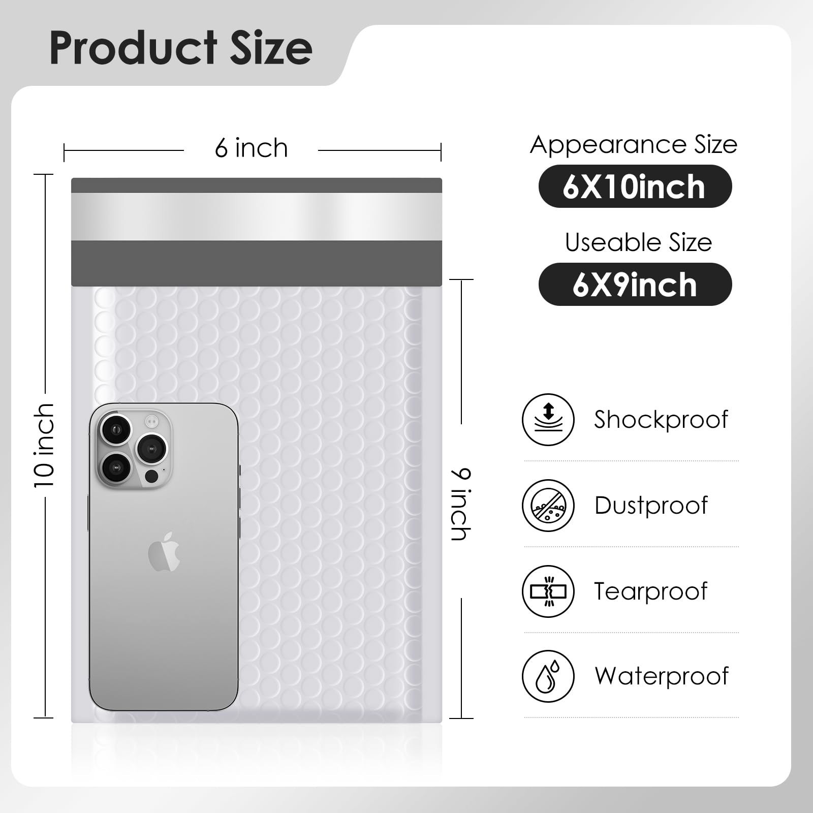 packbabol Bubble Mailers 6x10" 50 Pack Grey and White Padded Envelopes Mailer...