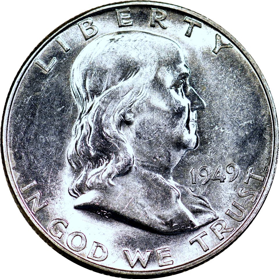 1949-D 50C Franklin Half Dollar Unc FBL R19357