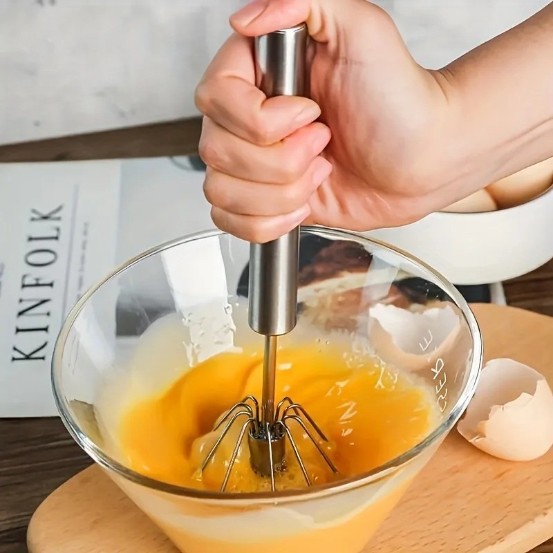 Semi Automatic Egg Whisk Stainless Steel Hand Push Beater Mixer Cream Frother To