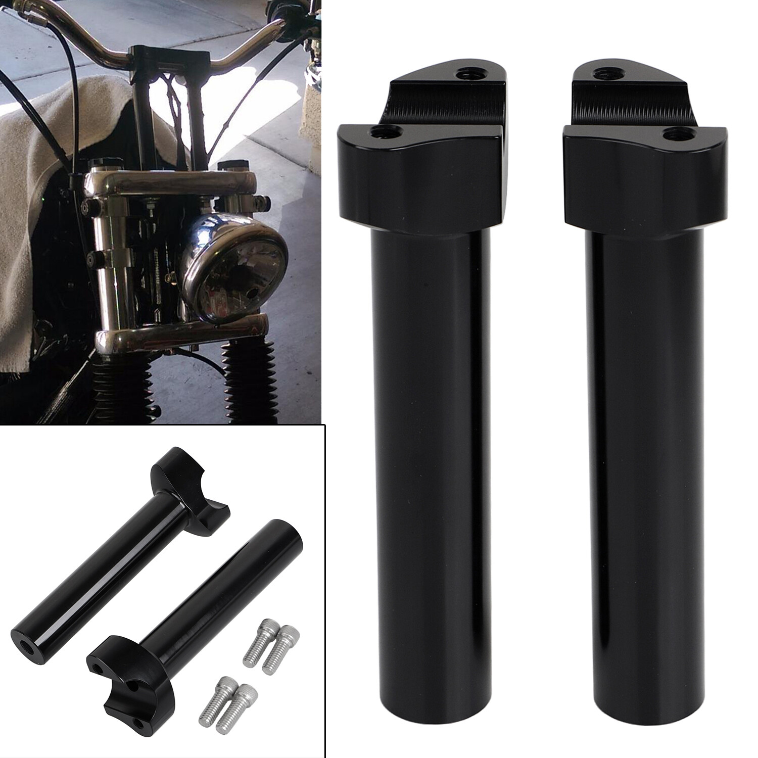 Black 6" Straight Handlebar Risers For Harley 1" Bar Dyna Sport Glide Softail