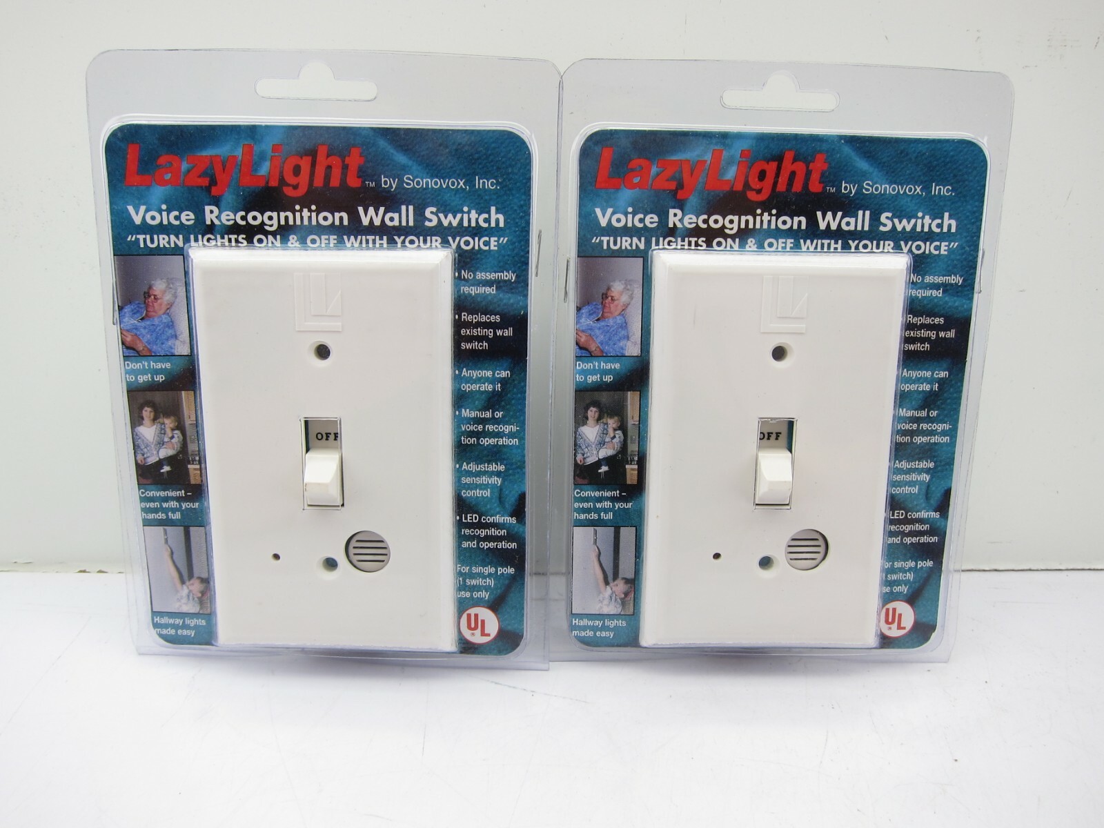 NEW Lot of 2 Lazy Light Voice Activated Recognition Wall Light Switch by Sonovox