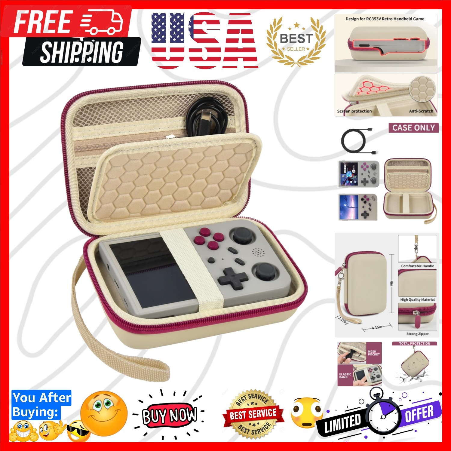 Travel Case Compatible with RG353V/ RG353VS/ R36S Retro Handheld Game Console...