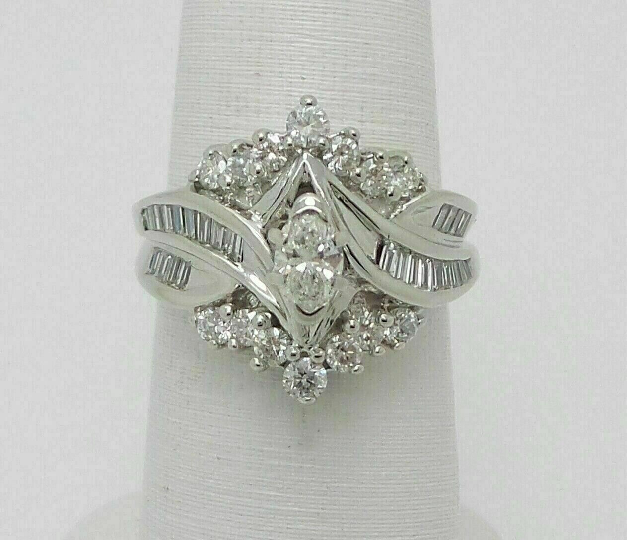 14K White Gold Plated Silver 3Ct Marquise Cut Lab Created Diamond Wedding Ring