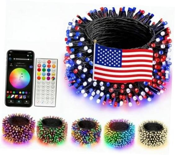Smart 4 of July String Lights, Color Changing 66ft 200 LED RGB Lights with App