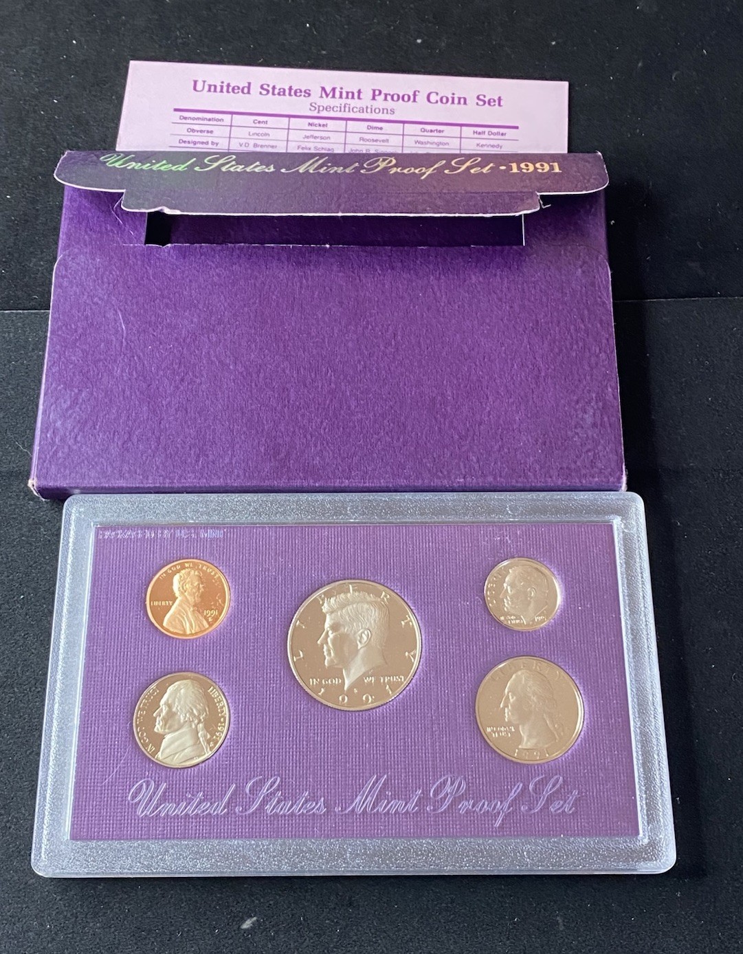 1991-S United States Mint 5 Coin Proof Set OGP & COA Free Shipping