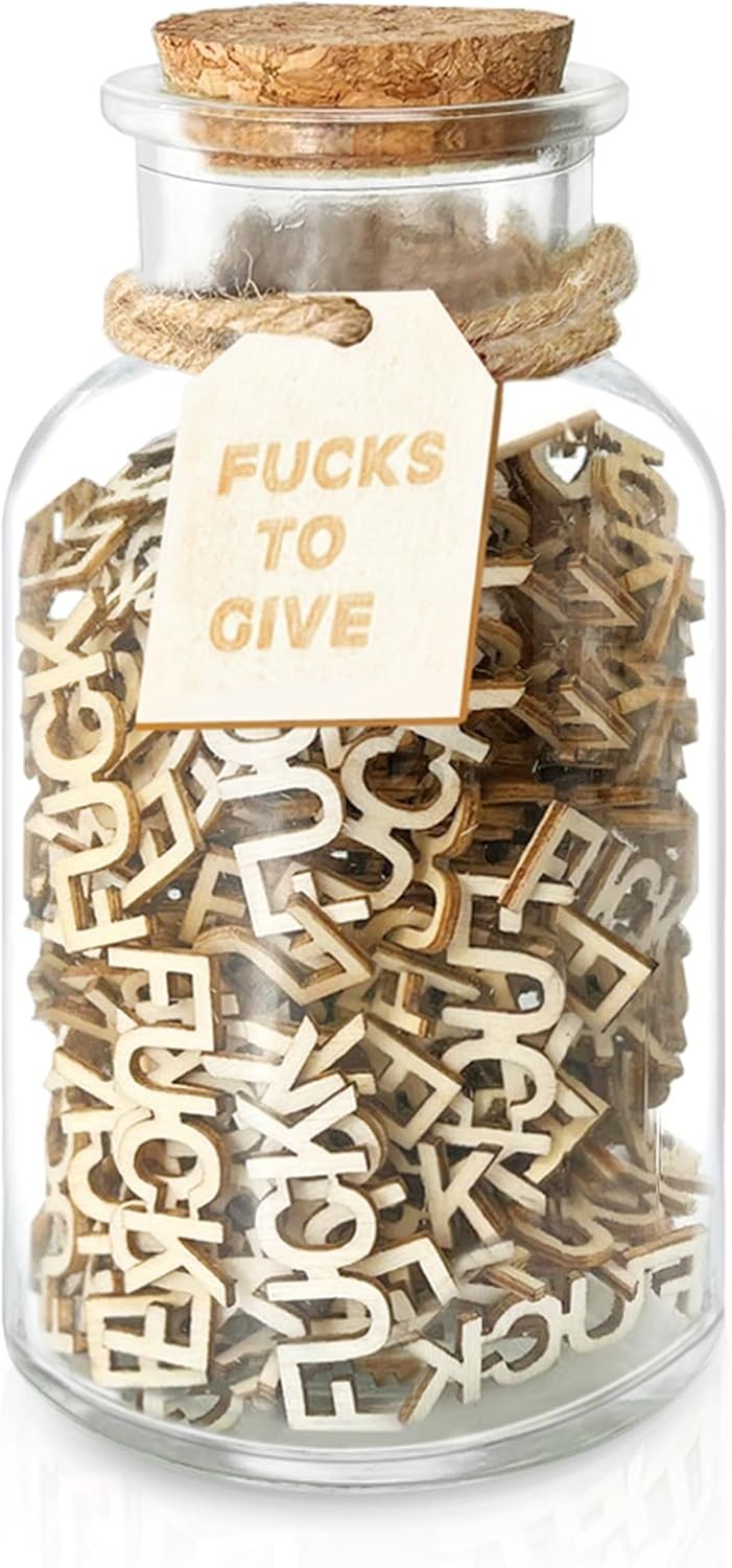 F u cks to Gift Jar 9 OZ,200PCS Wooden Cutout Letter Gag Fu c 9 Ounces, Beige