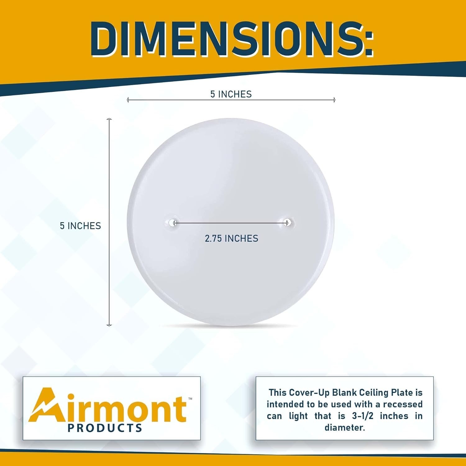 Clean & Modern 5-Inch White Metal Ceiling Covers for Electrical Boxes - 2 Pack