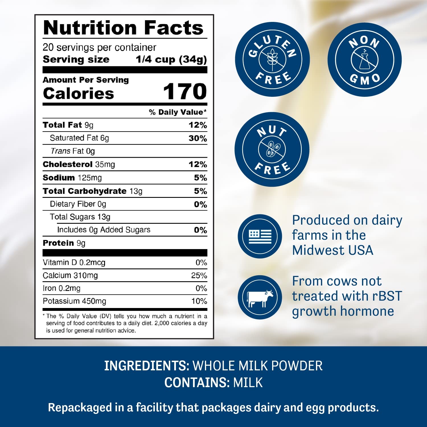 Gluten Free Powdered Milk for Baking Cooking