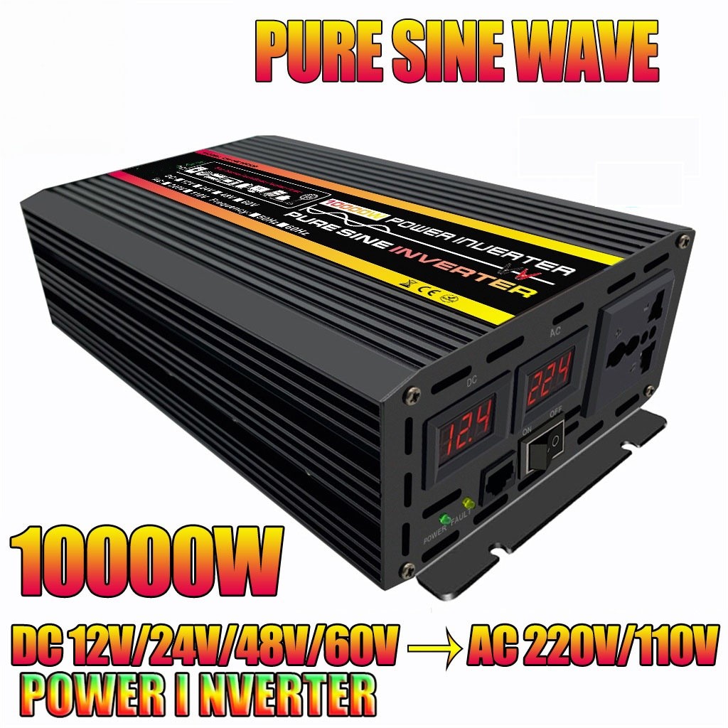 10000W Power Inverter DC 12V 24V 48V To AC 110V 220V Converter Pure Sine Wave