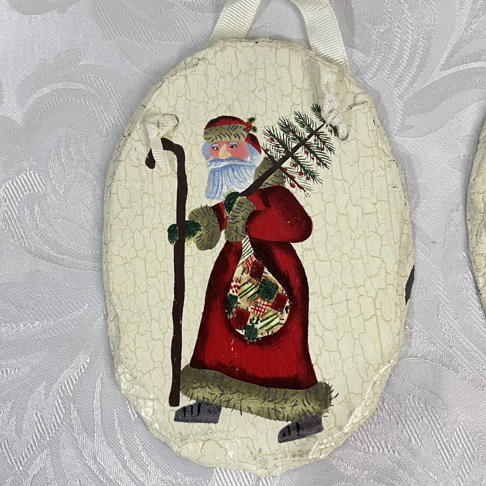 Set up 2 Hanging Handpainted Santas On Slate