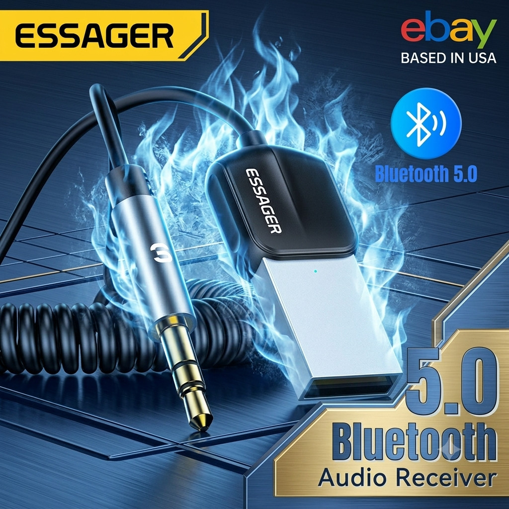 Essager Aux to Bluetooth 5.0 Adapter 3.5mm Bluetooth Receiver for Car USB Audio
