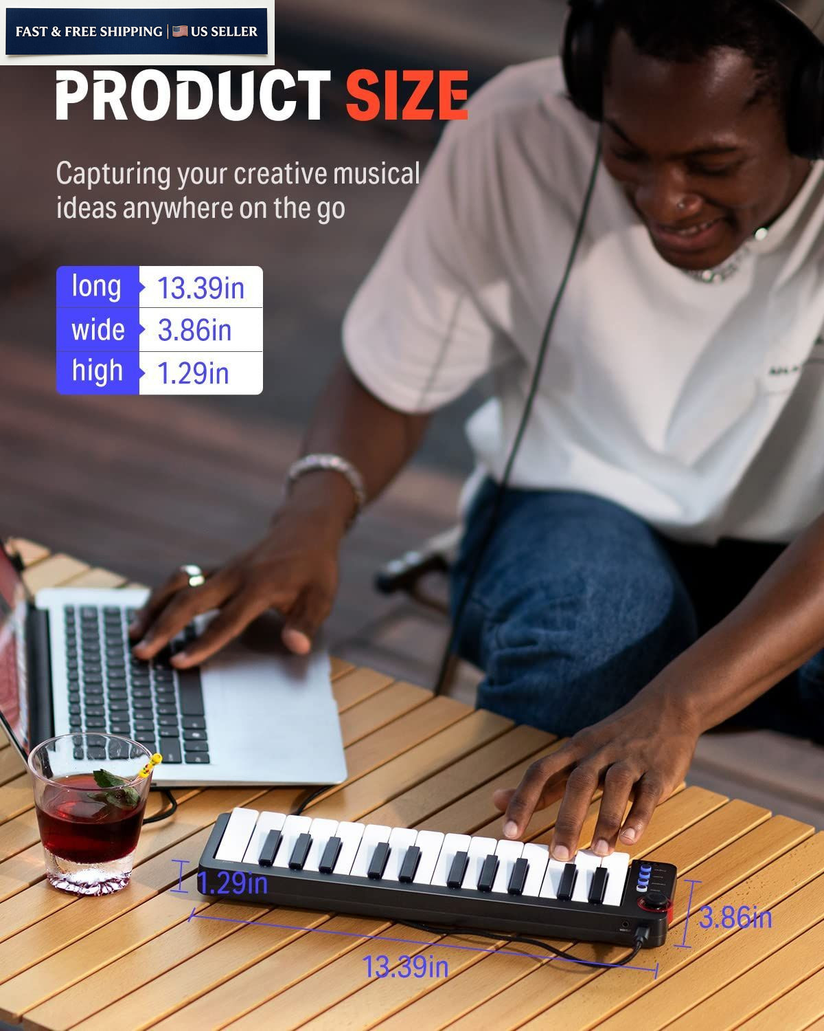 Donner Mini MIDI Keyboard N-25, 25 Key Controller Gifts for Black