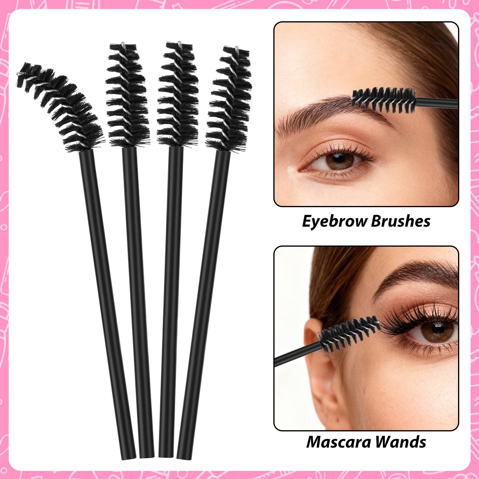 600 Pcs Disposable Mascara Wands Eyelash Brushes with Spoolie Container