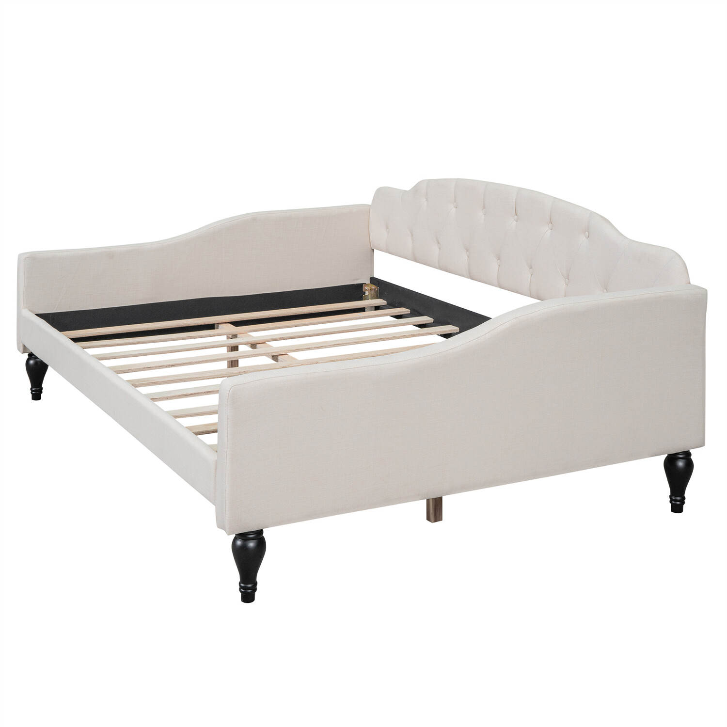Full Size Daybed Linen Upholstered Bed Frame Sofa Bed for Bedroom Beige