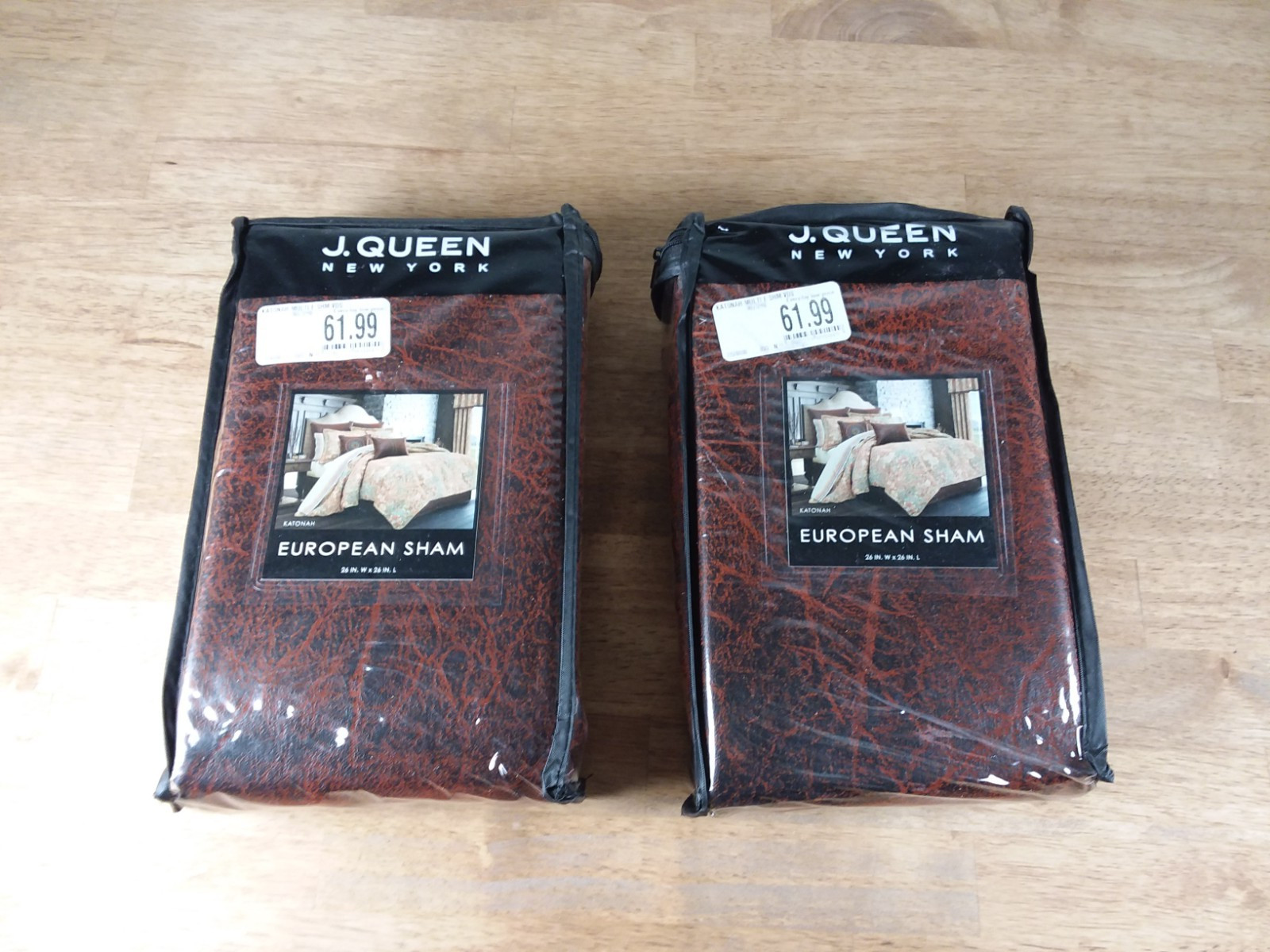 Set of 2 New J Queen New York European Euro Shams 26 x 26" Faux dark leather