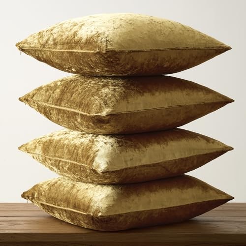 Velvet Pillow Covers 18x18，Pack of 4 Decorative 18" x 18" (Pack of 4) Gold